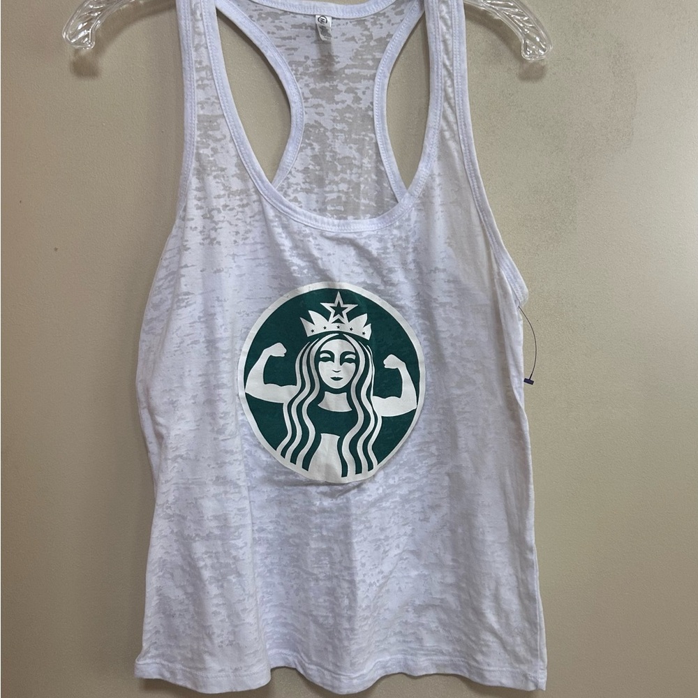 Starbucks White Racerback Tank Top